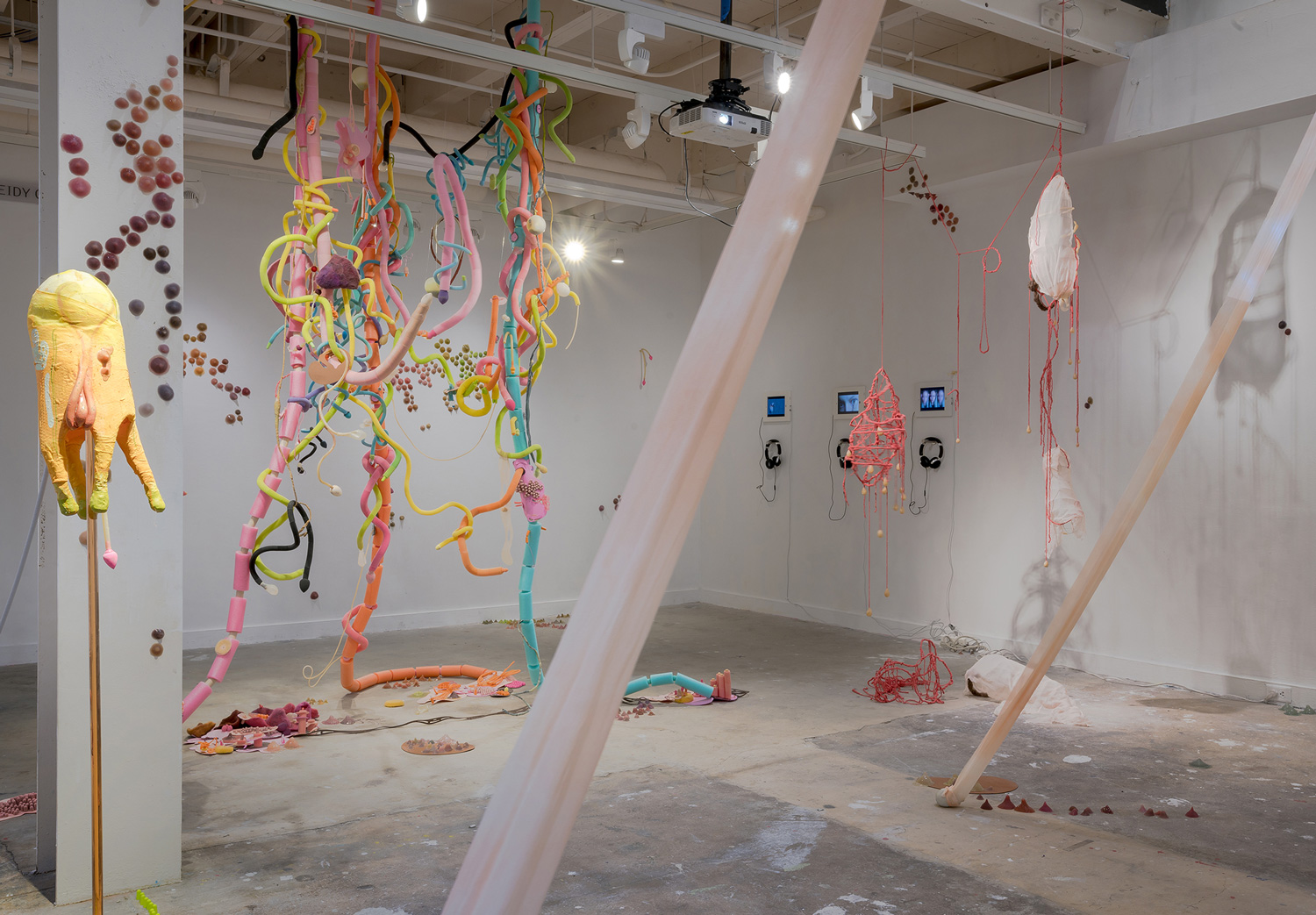 Installation view (left of gallery) of MFA art exhibition by Emily Hoxworth Hager
